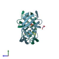 PDB entry 4q1x coloured by chain, side view.