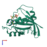 Monomeric assembly 1 of PDB entry 4q21 coloured by chemically distinct molecules, top view.