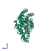 PDB entry 4q23 coloured by chain, side view.