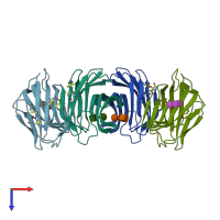 PDB entry 4q26 coloured by chain, top view.