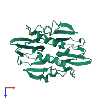 Homo dimeric assembly 1 of PDB entry 4q29 coloured by chemically distinct molecules, top view.