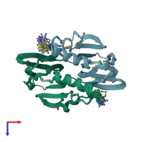 PDB 4q29 coloured by chain and viewed from the top.