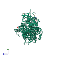 PDB entry 4q2c coloured by chain, side view.