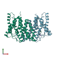 PDB entry 4q2e coloured by chain, front view.
