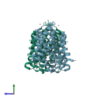 PDB entry 4q2e coloured by chain, side view.