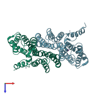 PDB entry 4q2e coloured by chain, top view.