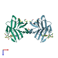 PDB entry 4q2f coloured by chain, top view.