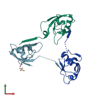 PDB entry 4q2p coloured by chain, front view.