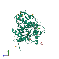 PDB entry 4q34 coloured by chain, side view.