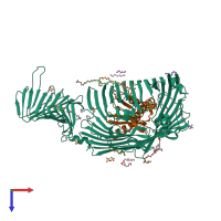 PDB entry 4q35 coloured by chain, top view.