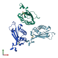 PDB entry 4q3f coloured by chain, front view.