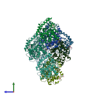 PDB entry 4q3o coloured by chain, side view.