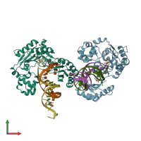 PDB entry 4q44 coloured by chain, front view.