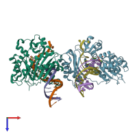 PDB entry 4q45 coloured by chain, top view.