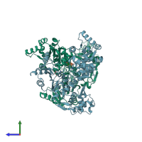 PDB entry 4q47 coloured by chain, side view.