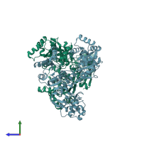 PDB entry 4q48 coloured by chain, side view.