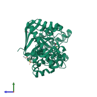 PDB entry 4q4m coloured by chain, side view.