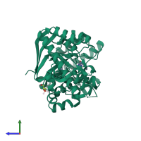 PDB entry 4q4p coloured by chain, side view.