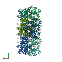 PDB entry 4q50 coloured by chain, side view.