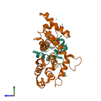 PDB entry 4q57 coloured by chain, side view.