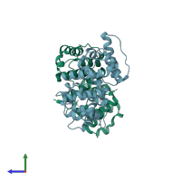 PDB entry 4q59 coloured by chain, side view.