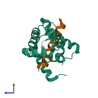 PDB entry 4q5u coloured by chain, side view.