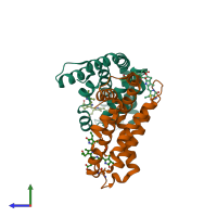 PDB entry 4q70 coloured by chain, side view.