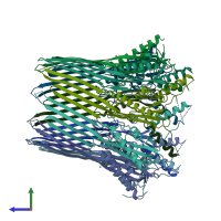 PDB entry 4q79 coloured by chain, side view.
