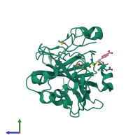 PDB entry 4q7p coloured by chain, side view.