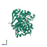 PDB entry 4q8q coloured by chain, side view.