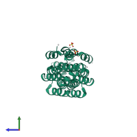 Homo dimeric assembly 1 of PDB entry 4q96 coloured by chemically distinct molecules, side view.