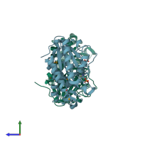 PDB entry 4q9a coloured by chain, side view.