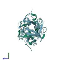 PDB entry 4q9g coloured by chain, side view.