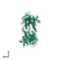 PDB entry 4q9i coloured by chain, side view.