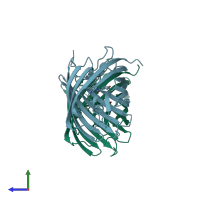 PDB entry 4q9w coloured by chain, side view.