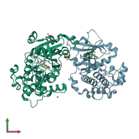 PDB entry 4q9z coloured by chain, front view.