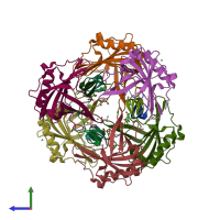 PDB entry 4qae coloured by chain, side view.