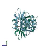 PDB entry 4qag coloured by chain, side view.
