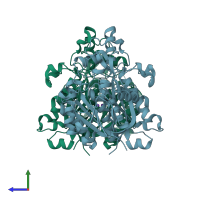 PDB entry 4qav coloured by chain, side view.