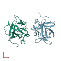 PDB entry 4qbc coloured by chain, front view.