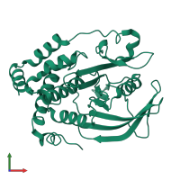 PDB entry 4qbe coloured by chain, front view.