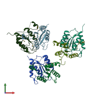 PDB entry 4qbl coloured by chain, front view.