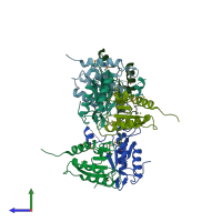 PDB entry 4qbl coloured by chain, side view.