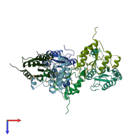 PDB entry 4qbl coloured by chain, top view.