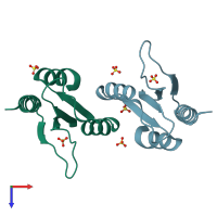 PDB entry 4qbn coloured by chain, top view.