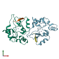 PDB entry 4qbr coloured by chain, front view.