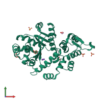 PDB entry 4qbt coloured by chain, front view.