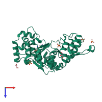 PDB entry 4qbt coloured by chain, top view.