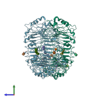 PDB entry 4qc0 coloured by chain, side view.