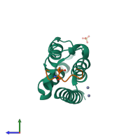 Hetero dimeric assembly 2 of PDB entry 4qc1 coloured by chemically distinct molecules, side view.